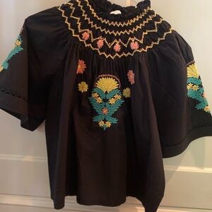 Black Embroidered Boho Top